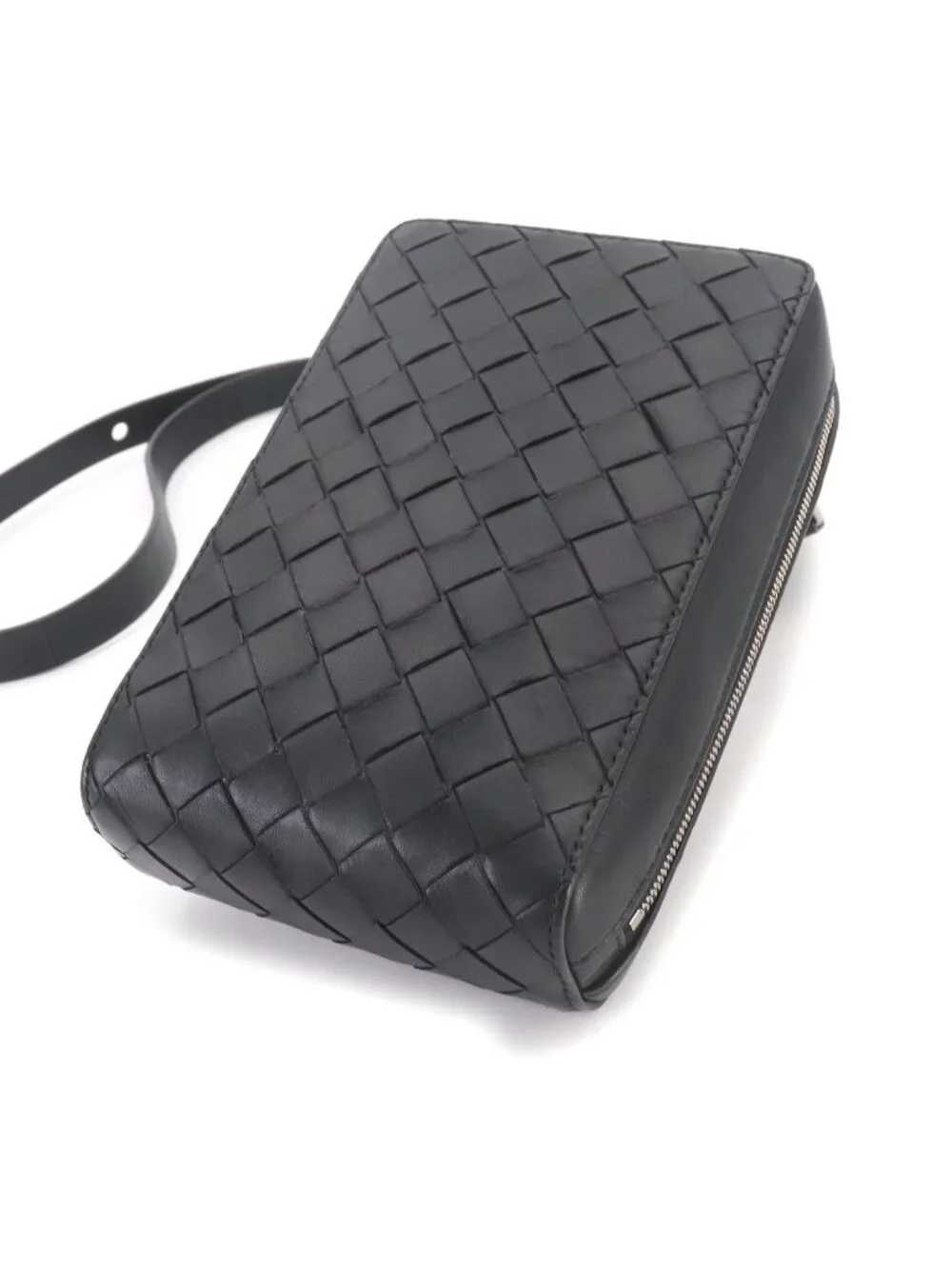Bottega Veneta Intrecciato Crossbody Shoulder Bag Leather Black